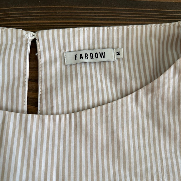 Farrow Women’s White Beige Striped Puff Sleeve Blouse Size M – Open Tie Sleeves - Picture 2 of 7